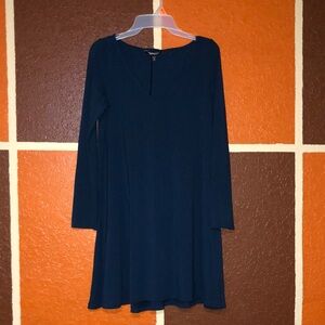 Cotton Express Blue A-Line Long Sleeve Dress
